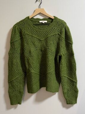 Loft Green Open-Knit Crewneck Sweater